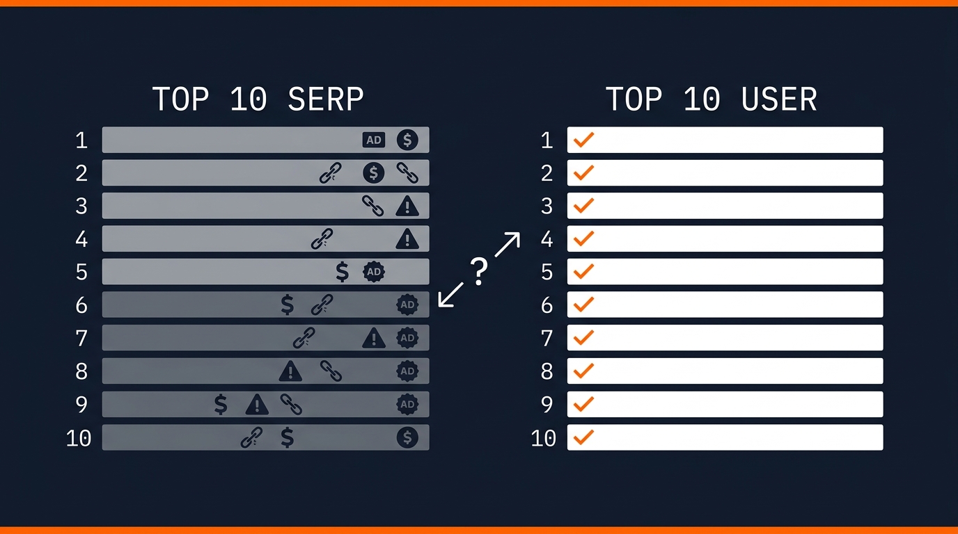 Top-10 da busca não é top-10 do usuário: por que a SERP bruta sabota seu agente